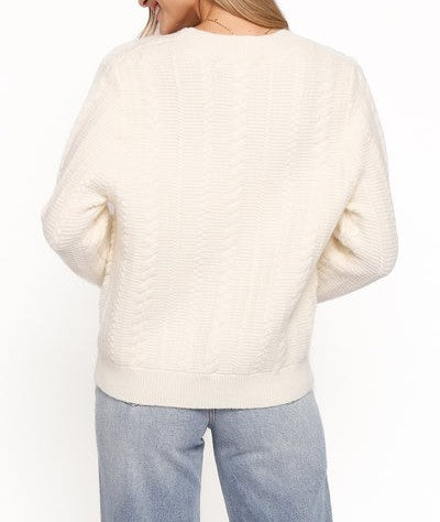 The Velvet Bow Cardigan in Cream