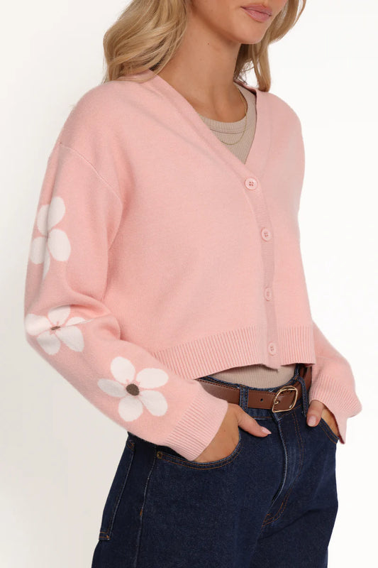 The Lantana Flower Sleeve Cardigan in Pink
